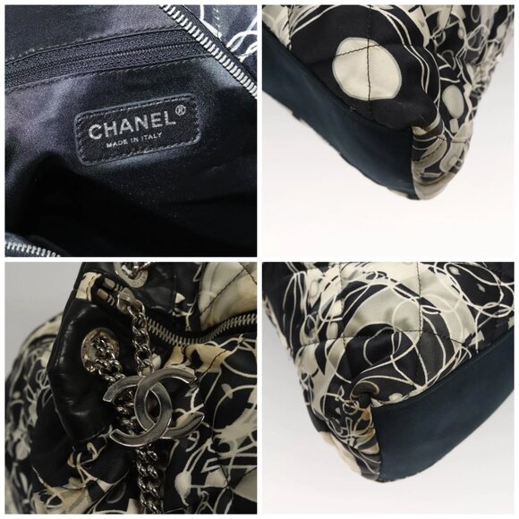 CHANEL Matelasse Chain Shoulder Bag Silk Black CC - Picture 12 of 14